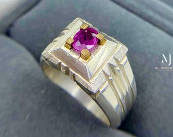 Natural Ruby Ring for Men – Handmade Sterling Silver 925 Jewelry, Statement Design