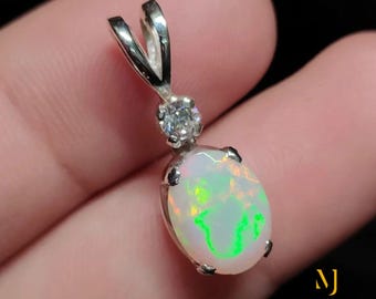 Faceted Ethiopian Opal Pendant | Sterling Silver October Birthstone Pendant | Welo Fire Gemstone