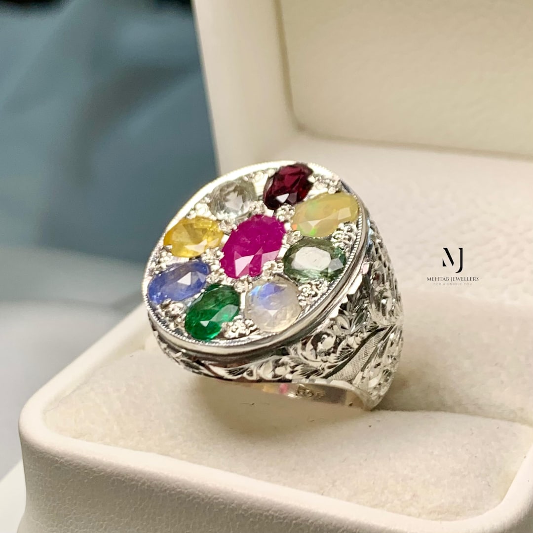 Navaratri Rings Navratna Ring, Handmade Sterling Silver 925, Natural Nine Gemstone ...