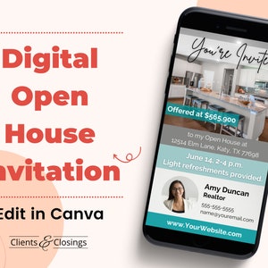 Digital Open House Invitation, Textable Invitation, Real Estate Marketing, Realtor Open House