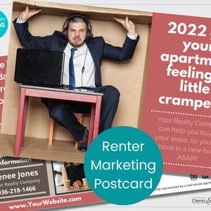 Immobilien-Postkarte, Renter Marketing-Postkarte, müde vom Mieten der Postkarte, Makler-Landwirtschafts-Karte, Immobilienmarketing, Makler-Mailing