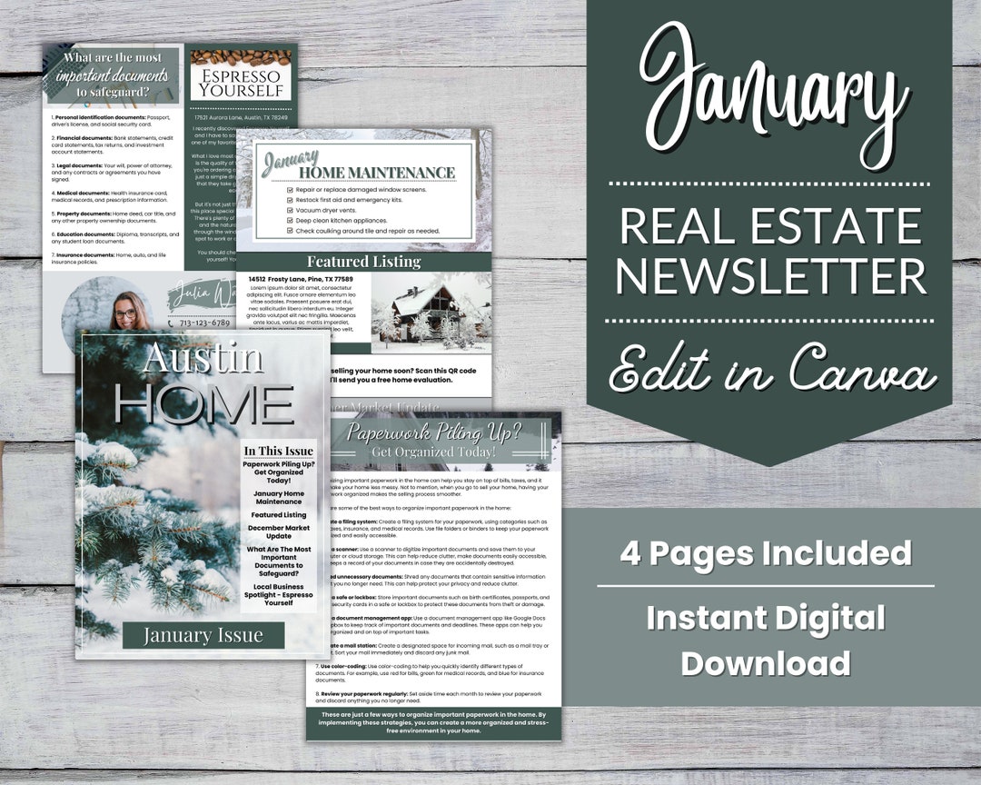 January Real Estate Newsletter Template, Realtor Marketing (digital ...