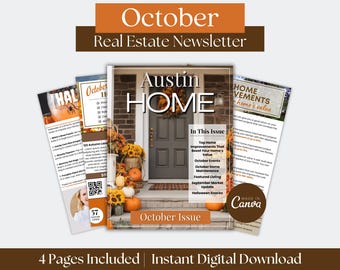 October Real Estate Newsletter Template, Realtor Marketing (Canva Digital Download)