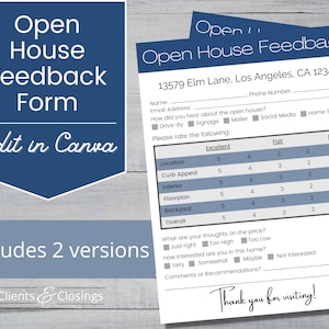 Real Estate Open House Feedback Form, Realtor Open House, Open House Flyer, Sign in sheet editable, Open House Survey, Real Estate Marketing