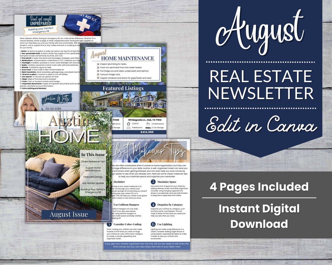 August Real Estate Newsletter Summer Real Estate Templates Etsy
