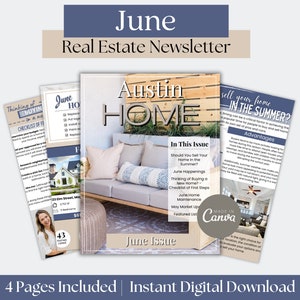 June Real Estate Newsletter, Summer Real Estate Templates, Realtor Mailer, Email Newsletter Template for Real Estate, Realtor Farming, Canva