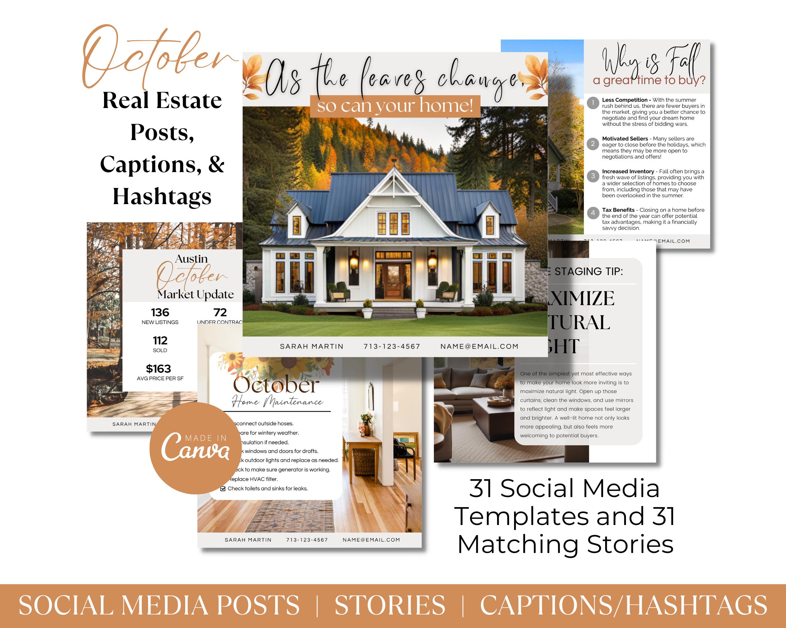 October Real Estate Social Media Posts, Fall Realtor Templates (digital ...