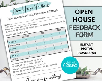 Realtor Open House Feedback Form, Sign In Sheet (Canva Template)