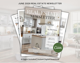 June Real Estate Newsletter Template | Canva Editable Monthly Client Newsletter | 2026 Real Estate Agent Marketing | Realtor Email