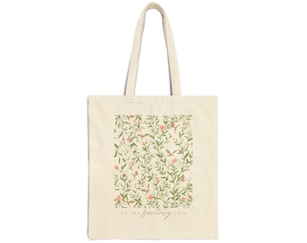 In My Fantasy Era Cotton Canvas Tote Bag, Floral Dragon Print, Spring Romantasy Reader Bookish Merch, Book Lover Gift