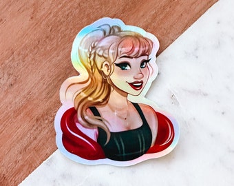 Football Girl Fan Sticker Holographic Vinyl 3 Inch Red and Black Illustration Cute Character Art Popstar Singer
