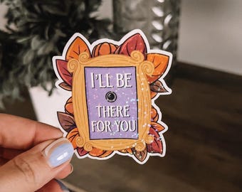 I’ll Be There For You Fall Purple Door Sticker | Holographic Glitter Sticker | Autumn Leaves | Kindle Vinyl Sticker | 3 Inches