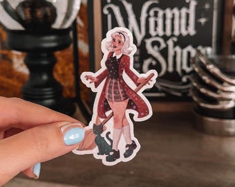 Cute Witch Glitter Star Sticker | Holographic Sparkle Sticker | Bookish Kindle Sticker | Halloween Sabrina | Black Cat | 3” Vinyl Sticker