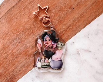 Fantasy Witch with Dragon Keychain | Epoxy Resin | Bookish Reader Keychain | Spell Books & Potions Witchy Spooky Season | Halloween Gift
