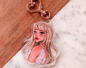 Pink Lover Keychain Clear Acrylic with Rose Gold Heart Link Clasp & Broken Glass Holographic Finish