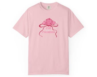Roll Romance T-Shirt | Pink D20 RPG Tee for Gamers, TTRPG Gift
