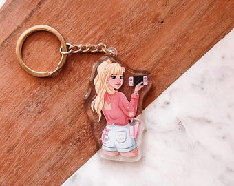 Gamer Peach Switch Keychain | Pink Keychain | Epoxy Resin | Gamer Girl | Cute Illustrated Keychain | Gold Key Ring