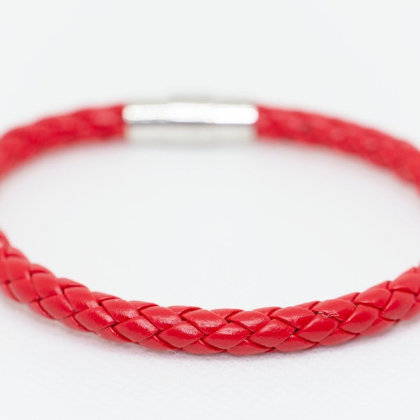 Red Braided Leather Bracelet Magnetic Clasp, Unisex, Protection Lucky Bracelet, Braid Bracelet, Tibetan Buddhist Bracelet, protection amulet