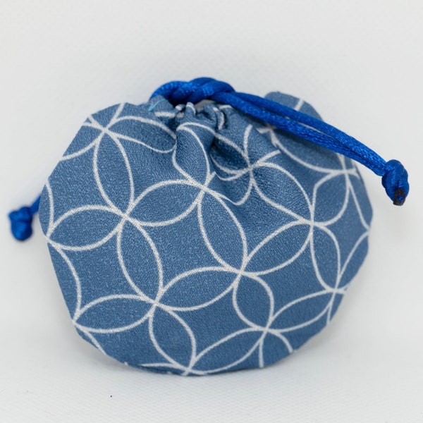 Cute Japanese Fabric Circle Pattern Aegean blue & Arctic Blue color Mushroom Style Mini Drawstring Pouch/Sac Pochon/GiftBag Pouch/Drawstring