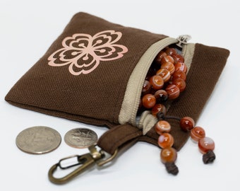 Buddhistische Verheißungsvolle Sakura Design Canvas Reißverschluss Mini Tasche/ Schlüsselanhänger Beutel/ Karten & Schlüssel Halter/ Münzbeutel/ Buddhistische Mala Beutel/Minimalist