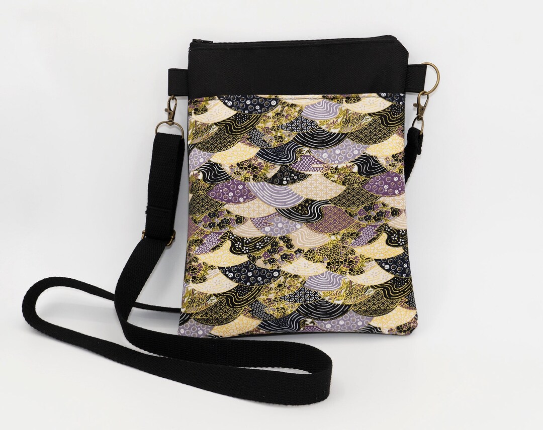 Japanese Fabric Fan Style Crossbody Bag, Japanese Style Crossbody Bag