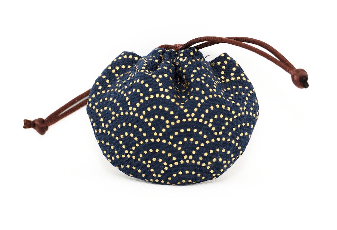 Cute Japanese Fabric Japanese Style Cloud Oriental Dot Gold Navy Mushroom Style Mini Drawstring