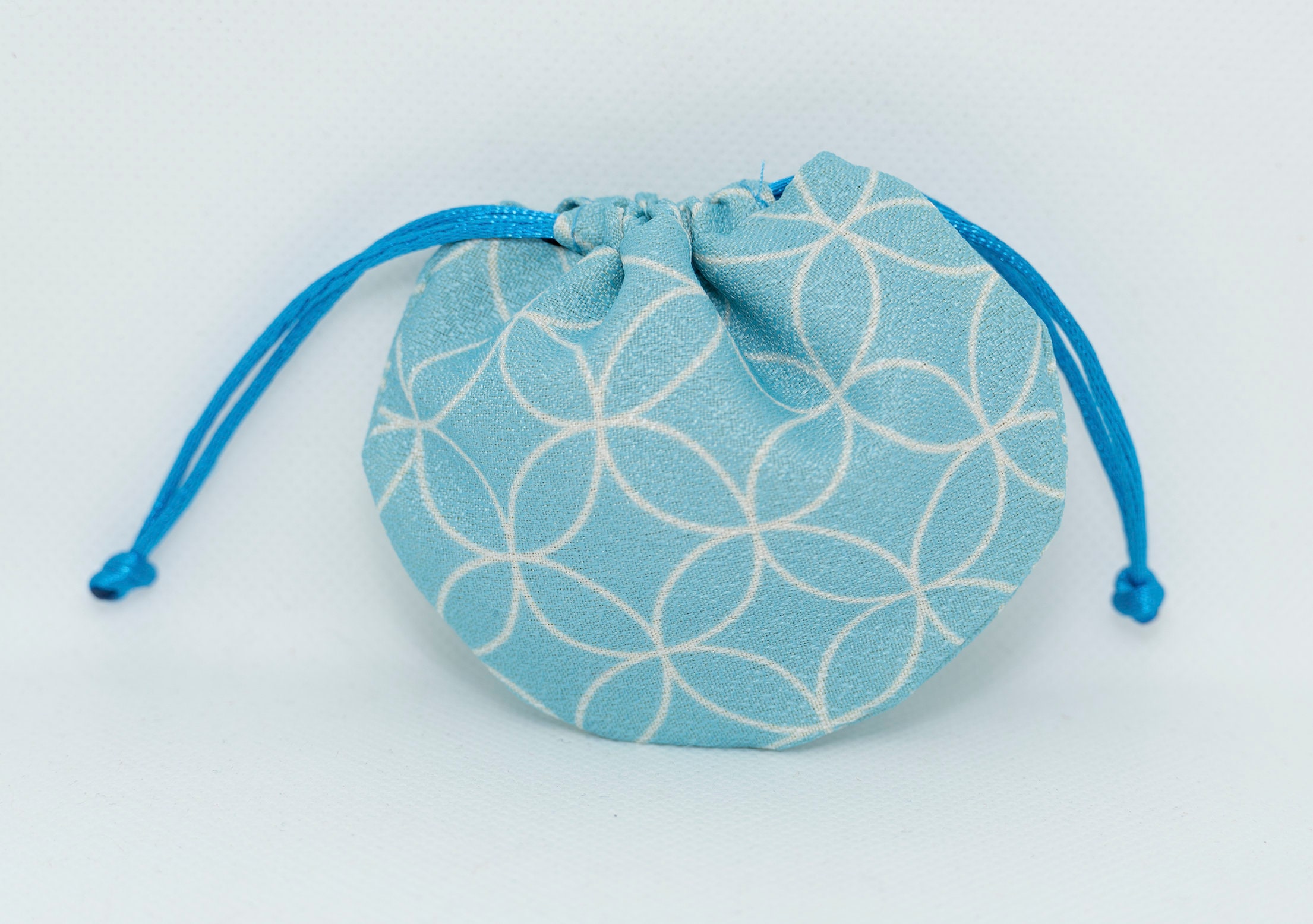 Cute Japanese Fabric Circle Pattern Aegean Blue & Arctic Blue Color Mushroom Style Mini