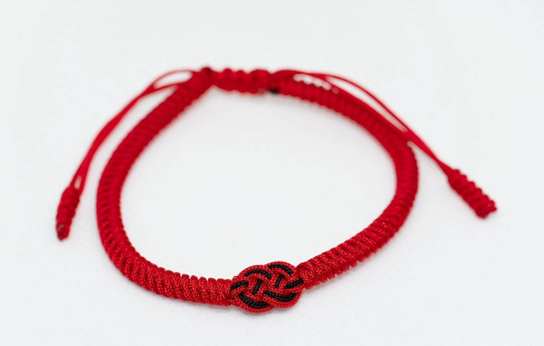 Red and Black Auspicious Lucky Knot Bracelet, Braid Bracelet, Buddhist
