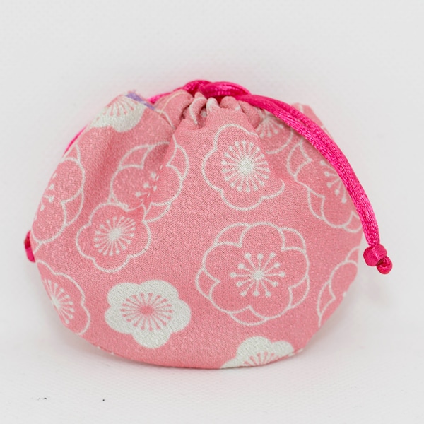 Cute Japanese Sakura Pink and Purple Fabric Mushroom Style Mini Drawstring Pouch/ Sac Pochon/ Gift Bag Pouch/Drawstring Purse/ Minimalist