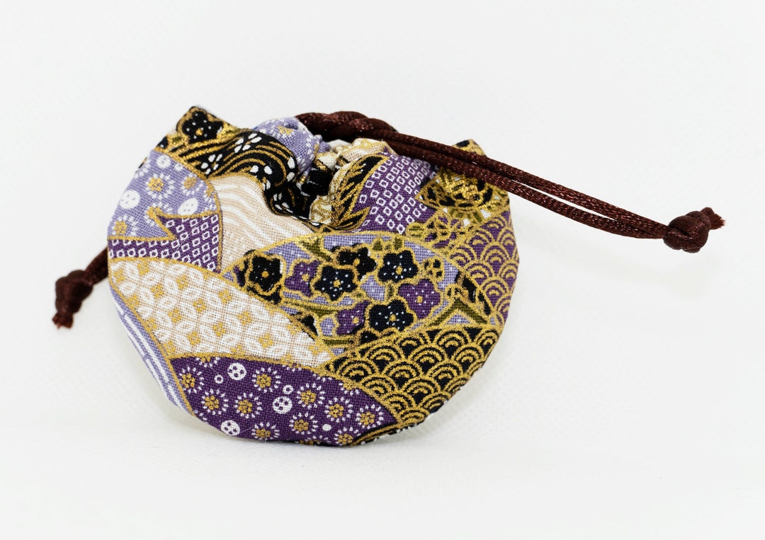 Cute Japanese Fabric Sakura Flower Purple Fan Gold Print Navy Etsy