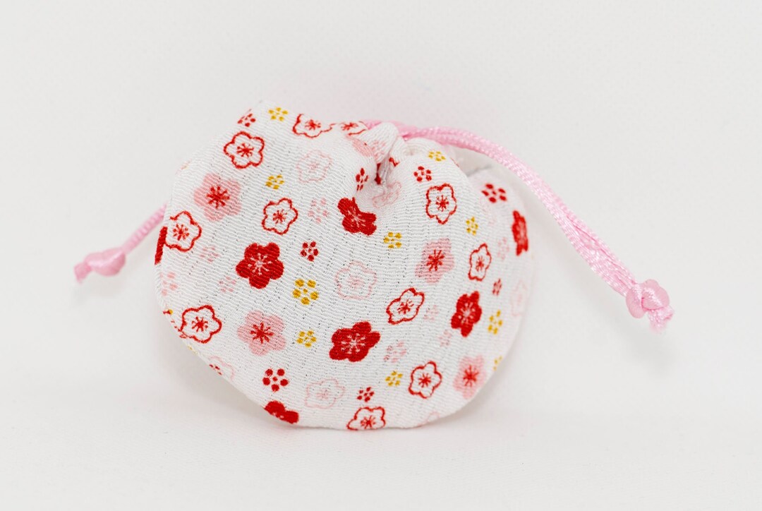 Cute Japanese Fabric Sakura Flower Pattern White Color Mushroom Style Mini Drawstring Pouch/sac