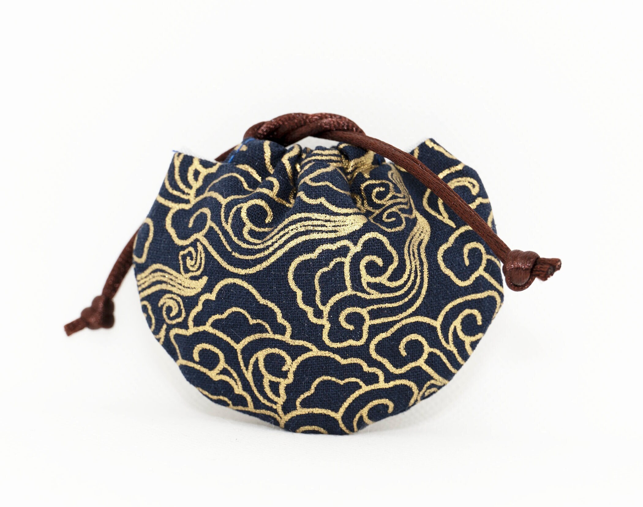 Cute Japanese Fabric Japanese Style Cloud Oriental Gold Print Navy Mushroom Style Mini