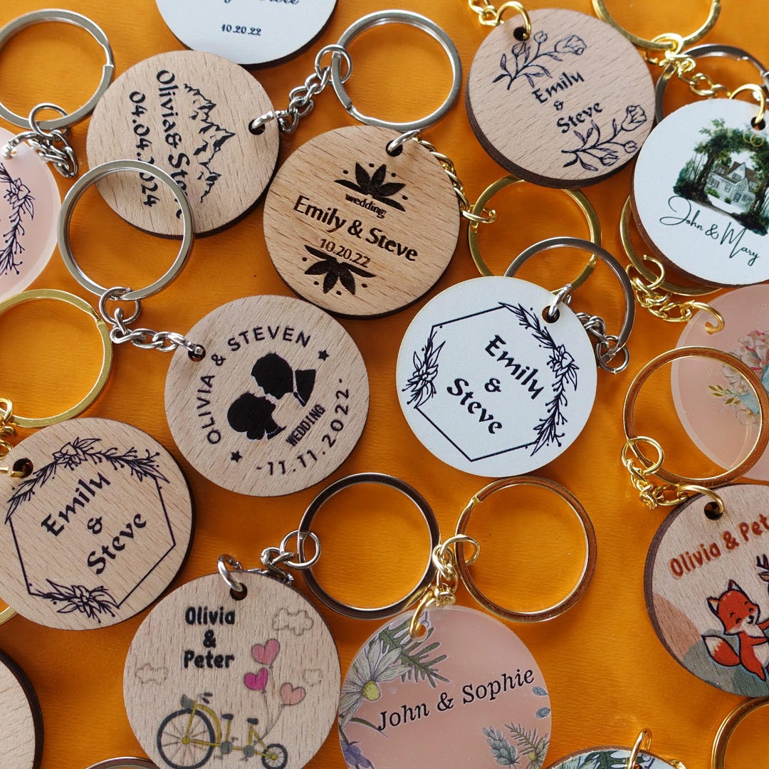 Personalized Wooden Keychain: Logo Charm Key Chains, Wedding Favor Bulk ...