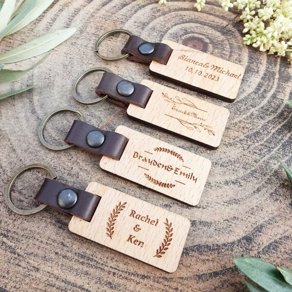 Personalized Wood Keychain, Bulk Teacher Gift, Engraved Keyring