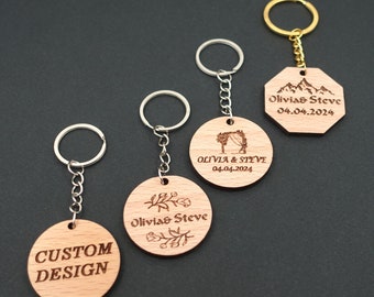 Gepersonaliseerde houten sleutelhanger bruiloft gunsten: gegraveerde herinneringscadeaus