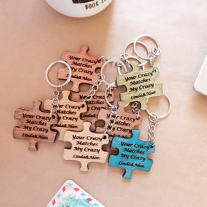 Personalized Puzzle Keychains, Custom Wooden Key Chains, Wedding Favors Customizable