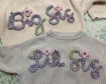 Personalized Cotton Knit Baby Toddler Kids Oversized Hand-Embroidered Custom Baby Name Sweater, Baby Name Announcement Gift, Valentine’s Day