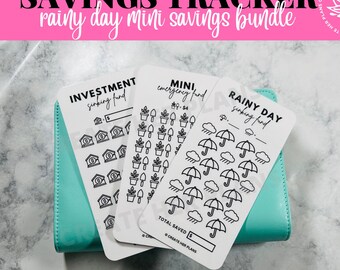 Rainy Day Mini Savings Bundle, A6 Savings Trackers | Laminated Budgeting Inserts