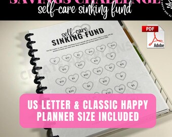Self Care Savings, Sinking Fund, Savings Challenge, Printable, 8.5by11, Happy Planner Big