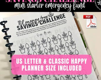 Mini Savings Challenge, Starter Emergency Fund, Printable Planner Insert, Savings Tracker