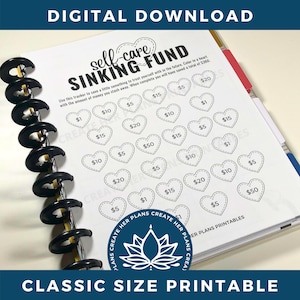 Self Care Savings, Sinking Fund, Savings Challenge, Printable, Happy Planner Classic