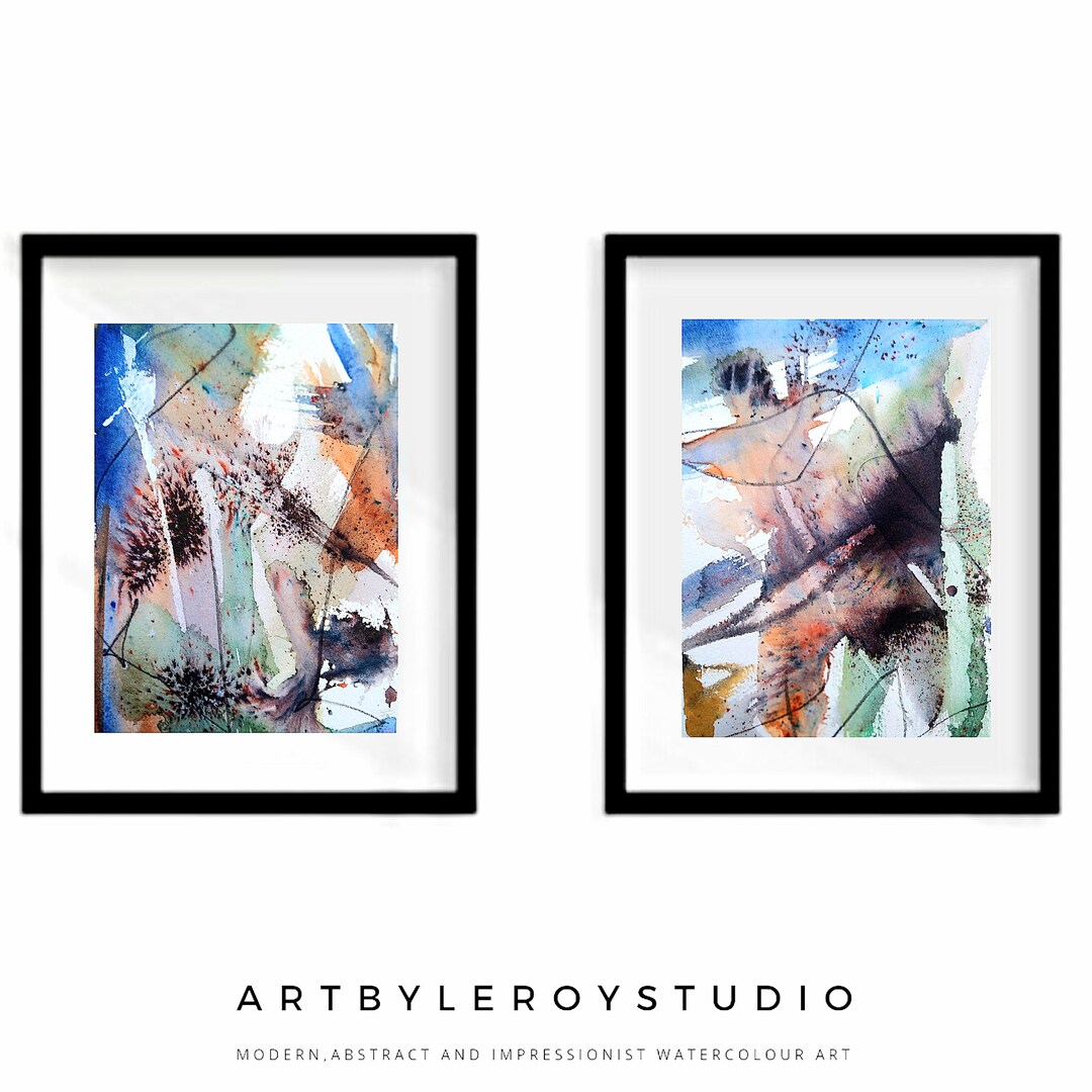 Original Abstract Paintings Set of Two Abstract Watercolours - Etsy