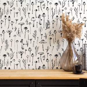 Vintage Mushrooms Wallpaper, Peel and Stick Removable Repositionable, Traditional or Prepasted Wallpaper Mural — Aspen Walls #167