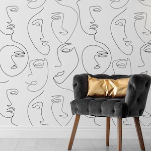 Abstract Faces Wallpaper, Peel and Stick Wallpaper, Removable, Traditional or Prepasted Wallpaper Mural — Aspen Walls #212