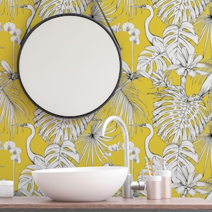 Sunshine Cranes Wallpaper, Peel and Stick Wallpaper, Removable, Traditional or Prepasted Wallpaper Mural — Aspen Walls  #220