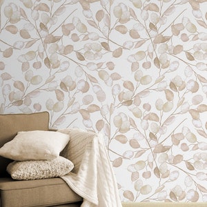 Cream of Leaves Wallpaper, Peel and Stick Wallpaper, Removable, Traditional or Prepasted Wallpaper Mural — Aspen Walls #151