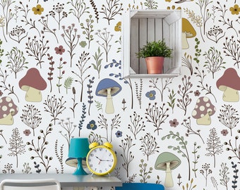 Mushroom Paradise Wallpaper, Peel and Stick Removable Repositionable, Traditional or Prepasted Wallpaper Mural — Aspen Walls #197