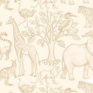 Beige Wild Life Wallpaper, Peel and Stick Removable Repositionable, Traditional or Prepasted Wallpaper Mural — Aspen Walls #238