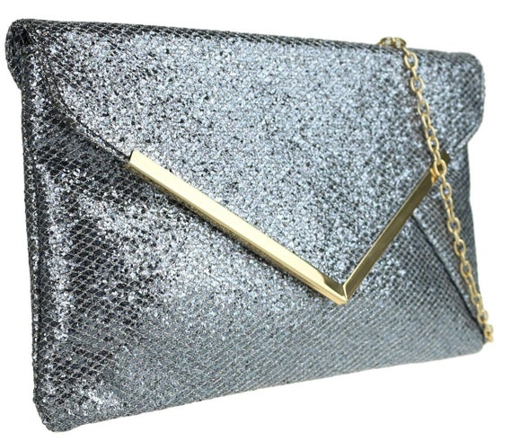 Grey glitter clutch best sale bag