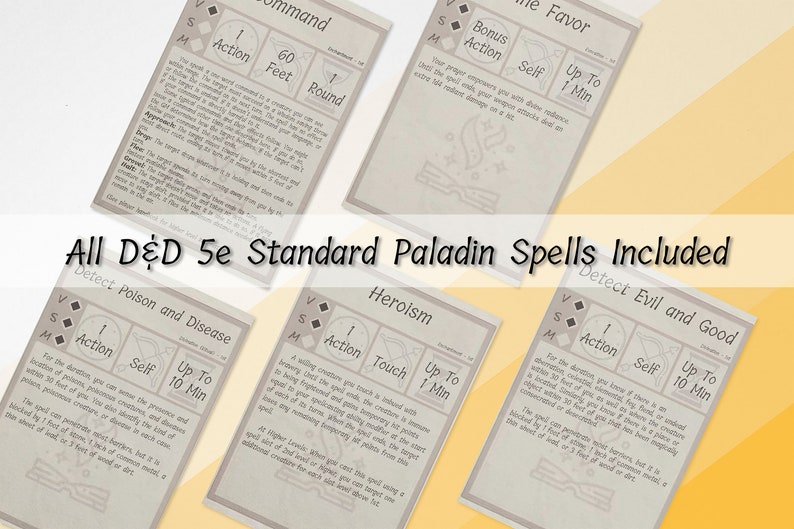 Dnd Paladin Spell Cards D&amp;D 5e Dnd Printables Dnd Accessories Dungeons and Dragons - Etsy